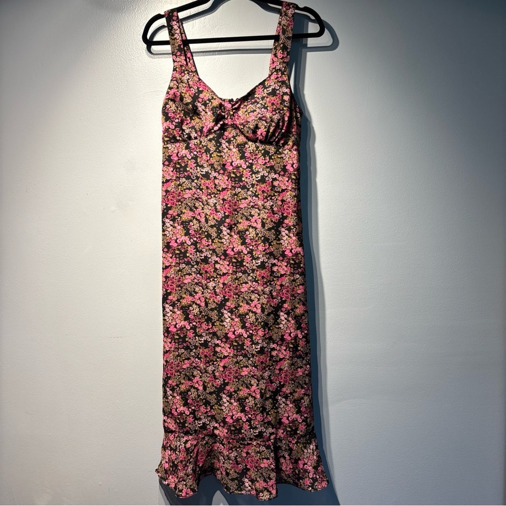 VTG Karen Stevens Slip Dress Babydoll‎ Black Floral romantic fairy Milkmaid Sz10